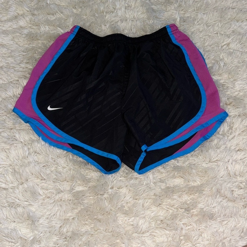 Nike Black Athletic Shorts with Blue and Pink Accents